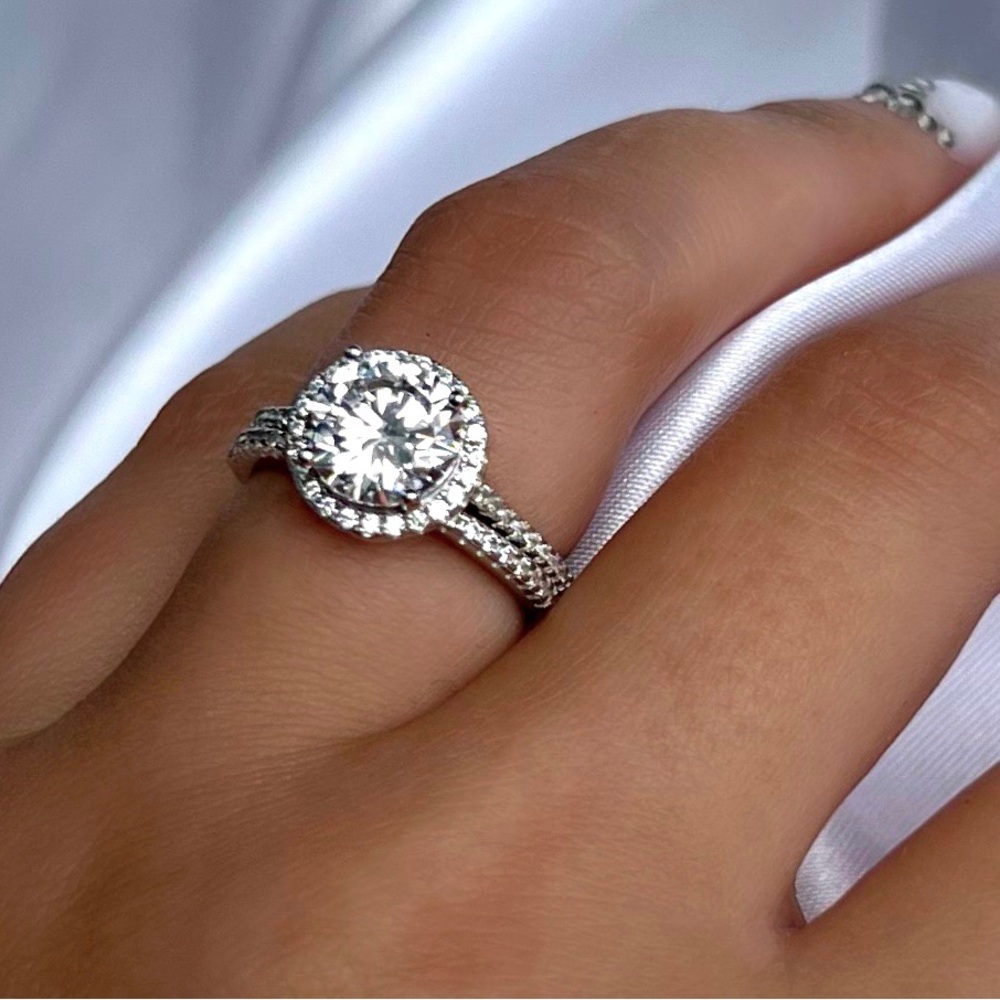 Solid 925 Sterling Silver Simulated Diamond Engagement Stackable Ring Set